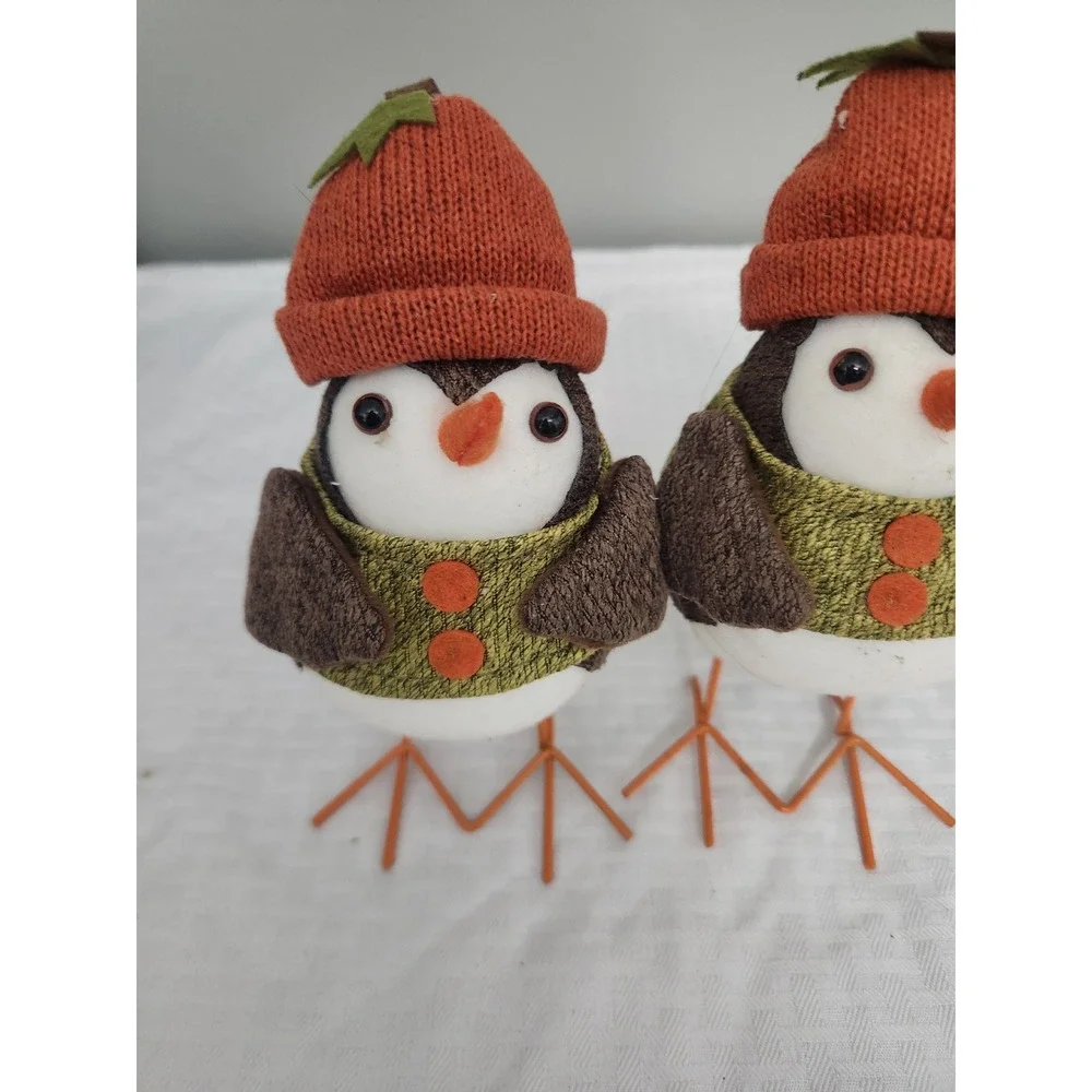Set of 2 Target Wondershop Fall Harvest Fabric Bird Figurines Orange Knit Hat
